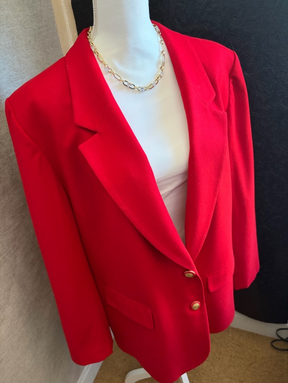 Vintage Pendleton Red Wool Blazer Gold Buttons Made in US Sz 18 Plus Power Suit